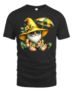 Funny Summer Gnome Beach Graphic T Shirt Cute Vacation Gnome Tee - black t-shirt on white background