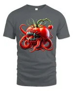 Funny Tomato Monster Octopus Graphic T Shirt Creepy Food Tee - gray t-shirt on white background