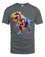 Colorful T Rex Dinosaur Graphic T Shirt Vibrant Dino Art Tee - gray t-shirt on white background