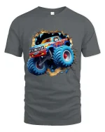 Monster Truck Breakthrough Graphic T Shirt Off Road Truck Tee - gray t-shirt on white background
