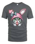 Cute Bunny Cat Graphic T Shirt Funny Kitty With Bunny Ears Tee - gray t-shirt on white background