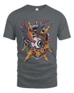 Flying Eyeball Snake Lightning Graphic T Shirt Tattoo Style Tee - gray t-shirt on white background