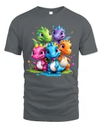 Cute Baby Dinosaur Group Graphic T Shirt Colorful Dino Friends Tee - gray t-shirt on white background