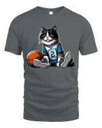 Cute Basketball Cat Graphic T Shirt Funny Sport Cat Tee - gray t-shirt on white background