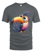 Cute Colorful Toucan Cartoon Graphic T Shirt Funny Bird Tee - gray t-shirt on white background