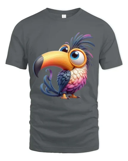 Cute Colorful Toucan Cartoon Graphic T Shirt Funny Bird Tee - gray t-shirt on white background