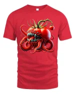 Funny Tomato Monster Octopus Graphic T Shirt Creepy Food Tee - red t-shirt on white background