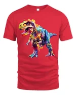 Colorful T Rex Dinosaur Graphic T Shirt Vibrant Dino Art Tee - red t-shirt on white background