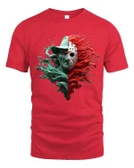 Split Horror Mask Character Graphic T Shirt Dual Face Scary Tee - red t-shirt on white background
