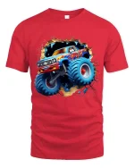 Monster Truck Breakthrough Graphic T Shirt Off Road Truck Tee - red t-shirt on white background