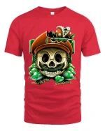 Funny Irish Skull Graphic T Shirt Lucky Clover Skull Tee - red t-shirt on white background