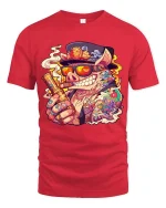 Smoking Pig Gangster Graphic T Shirt Funny Tattoo Pig Tee - red t-shirt on white background
