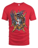 Flying Eyeball Snake Lightning Graphic T Shirt Tattoo Style Tee - red t-shirt on white background