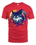 Colorful Wolf Galaxy Graphic T Shirt Vibrant Cosmic Wolf Tee - red t-shirt on white background