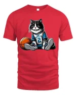 Cute Basketball Cat Graphic T Shirt Funny Sport Cat Tee - red t-shirt on white background