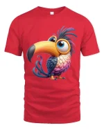 Cute Colorful Toucan Cartoon Graphic T Shirt Funny Bird Tee - red t-shirt on white background
