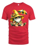 Funny Summer Gnome Beach Graphic T Shirt Cute Vacation Gnome Tee - red t-shirt on white background