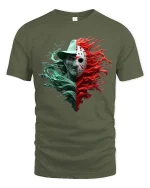 Split Horror Mask Character Graphic T Shirt Dual Face Scary Tee - military green t-shirt on white background