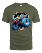 Monster Truck Breakthrough Graphic T Shirt Off Road Truck Tee - military green t-shirt on white background