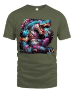 Mutant Crocodile Monster Graphic T Shirt Crazy Reptile Beast Tee - military green t-shirt on white background