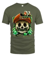 Funny Irish Skull Graphic T Shirt Lucky Clover Skull Tee - military green t-shirt on white background