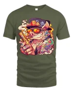 Smoking Pig Gangster Graphic T Shirt Funny Tattoo Pig Tee - military green t-shirt on white background