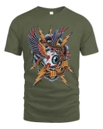 Flying Eyeball Snake Lightning Graphic T Shirt Tattoo Style Tee - military green t-shirt on white background