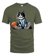 Cute Basketball Cat Graphic T Shirt Funny Sport Cat Tee - military green t-shirt on white background