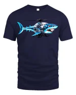 Shark Helicopter Graphic T Shirt Funny Flying Shark Tee - navy t-shirt on white background