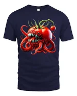 Funny Tomato Monster Octopus Graphic T Shirt Creepy Food Tee - navy t-shirt on white background