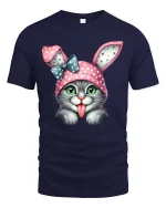 Cute Bunny Cat Graphic T Shirt Funny Kitty With Bunny Ears Tee - navy t-shirt on white background