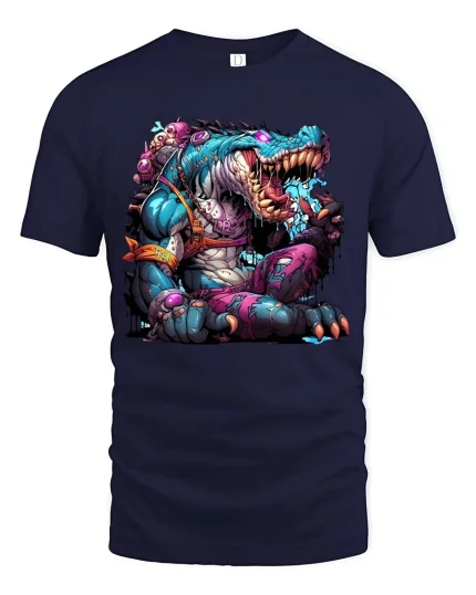 Mutant Crocodile Monster Graphic T Shirt Crazy Reptile Beast Tee - navy t-shirt on white background