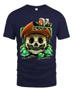 Funny Irish Skull Graphic T Shirt Lucky Clover Skull Tee - navy t-shirt on white background