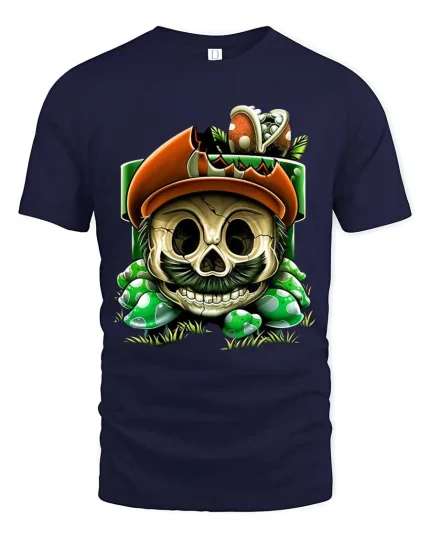 Funny Irish Skull Graphic T Shirt Lucky Clover Skull Tee - navy t-shirt on white background