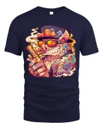 Smoking Pig Gangster Graphic T Shirt Funny Tattoo Pig Tee - navy t-shirt on white background