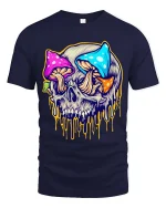 Psychedelic Mushroom Skull Graphic T Shirt Colorful Trippy Skull Tee - navy t-shirt on white background