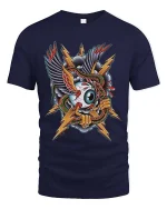 Flying Eyeball Snake Lightning Graphic T Shirt Tattoo Style Tee - navy t-shirt on white background