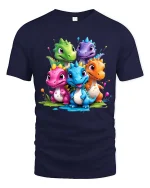 Cute Baby Dinosaur Group Graphic T Shirt Colorful Dino Friends Tee - navy t-shirt on white background