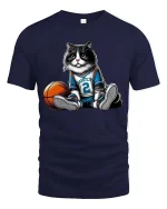 Cute Basketball Cat Graphic T Shirt Funny Sport Cat Tee - navy t-shirt on white background