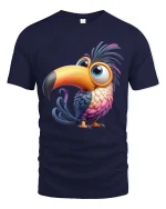 Cute Colorful Toucan Cartoon Graphic T Shirt Funny Bird Tee - navy t-shirt on white background