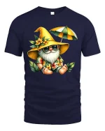 Funny Summer Gnome Beach Graphic T Shirt Cute Vacation Gnome Tee - navy t-shirt on white background
