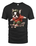 Skateboarding French Bulldog T-Shirt Cute Street Style Tee - black t-shirt on white background