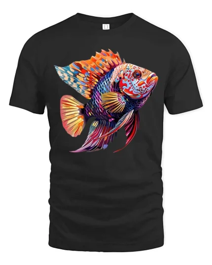 Colorful Tropical Fish T-Shirt Vibrant Ocean Art Graphic Tee - black t-shirt on white background