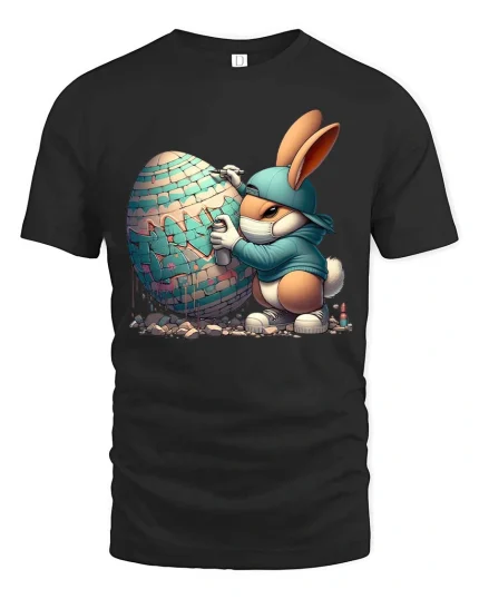 Graffiti Bunny T-Shirt Street Art Easter Egg Urban Tee - black t-shirt on white background