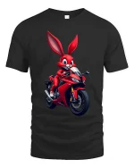Funny Biker Bunny T-Shirt Cool Rabbit Motorcycle Rider Tee - black t-shirt on white background