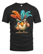 Funny Angry Bird T-Shirt Colorful Feather Attitude Tee - black t-shirt on white background