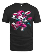 Rock Star Bunny T-Shirt Cute Guitar Rabbit Music Tee - black t-shirt on white background