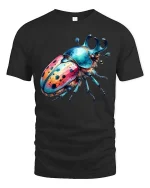 Colorful Beetle T-Shirt Vibrant Insect Art Graphic Tee - black t-shirt on white background