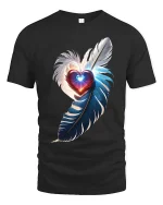 Feather Heart Love T-Shirt Elegant Romantic Glow Art Tee - black t-shirt on white background