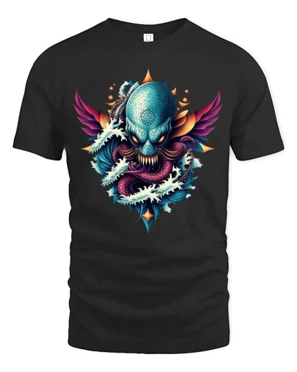 Kraken Skull T-Shirt Ocean Monster Dark Fantasy Art Tee - black t-shirt on white background